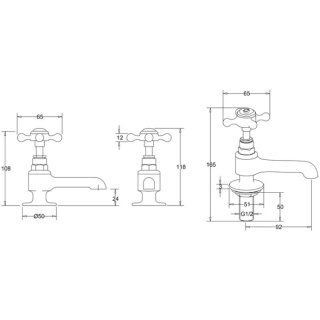 Burlington Stafford Long Nose Basin Pillar Taps (including the handles)